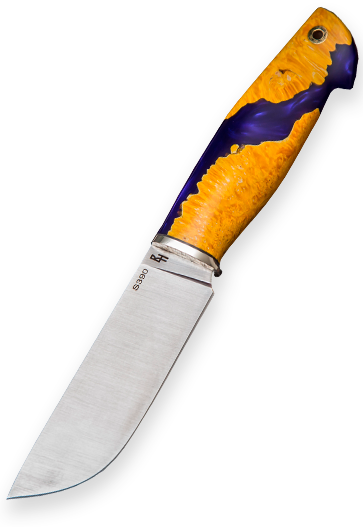 Фото ножа Вострый из стали S390 — 266, сталь s390, притин мельхиор, композит: акрил+кап клена